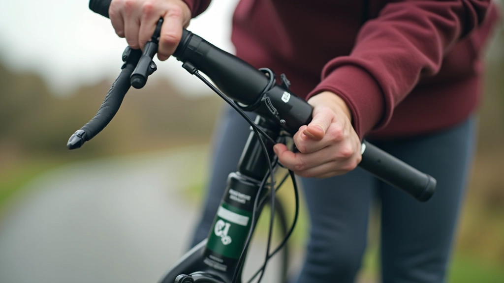 Bicycle brake system close-up, brake pads and rim, checking brake cable tension